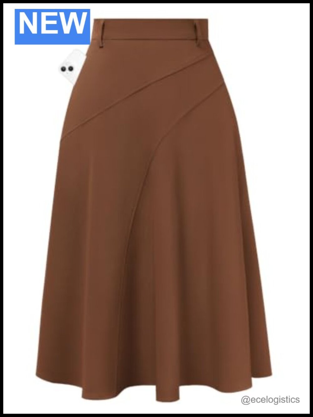 Business Casual A-Line Midi Skirt High Waist Flowy with Pockets